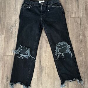 We The Free Black Distressed Straight Leg Jeans